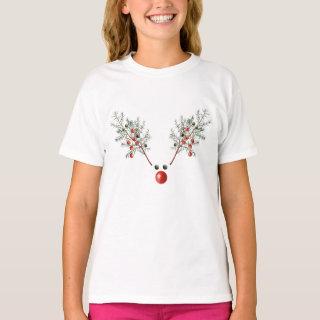 Christmas Red Nosed Reindeer Pine Berries  T-Shirt