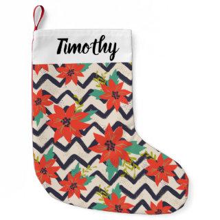 Christmas Red Poinsettia Black & White Chevron Small Christmas Stocking