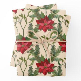 Christmas Red Poinsettia Flowers and Pine Branches  Sheets