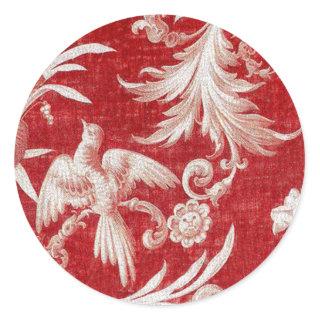 Christmas Red Shabby Toile Classic Round Sticker