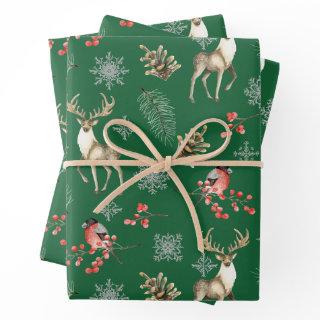 Christmas Rein Deer and Red Berries Nature Green  Sheets