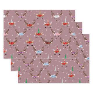 Christmas Reindeer and Unicorns on Pink  Sheets