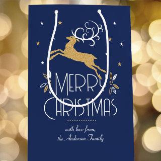 Christmas Reindeer Custom Name Midnight Blue Medium Gift Bag
