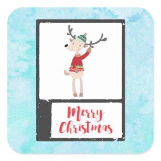 Christmas Reindeer In An Ugly Sweater Whimsical Square Sticker
