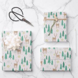 Christmas Reindeer in the Evergreen Winter Forest  Sheets