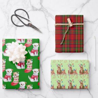 Christmas Reindeer Kitten, Dog and Green Red Plaid  Sheets