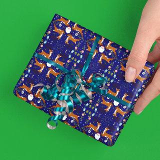 Christmas Reindeers Blue Seamless Pattern