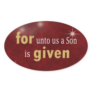 Christmas Religious Text on Red  Oval Sticker