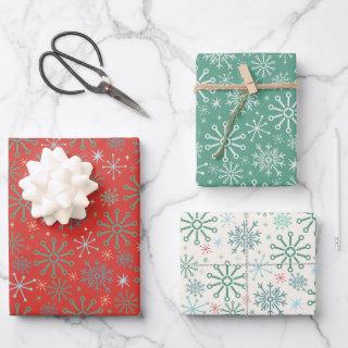 Christmas Retro 50s Snowflakes Pattern 3 Colors  Sheets