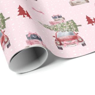 Christmas Road Trip Chic Red Retro Watercolor