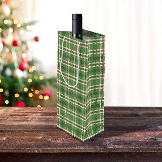 Christmas Rustic Green Farmhouse Holiday Plaid Wine Gift Bag