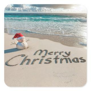 Christmas Sand Man On a Beach Square Sticker