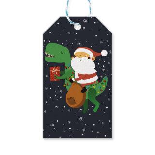 Christmas Santa Claus T-rex Dinosaur Sleigh Gift Tags
