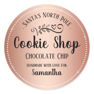 Christmas Santa Cookie Shop Custom Child Name Classic Round Sticker