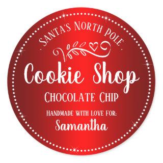 Christmas Santa Cookie Shop Custom Name  Classic Round Sticker