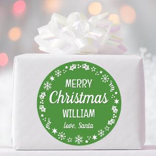 Christmas Santa Custom Name Green Classic Round Sticker