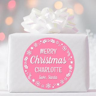 Christmas Santa Custom Name Pink Classic Round Sticker