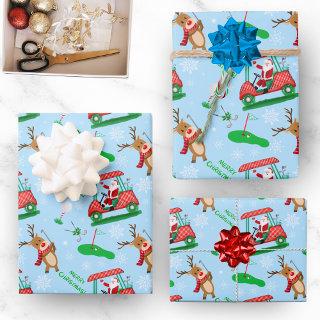 Christmas Santa Golfing With Reindeer Pattern  Sheets