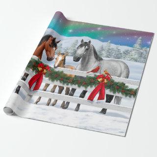 Christmas Scene Bay Buckskin Dapple Gray Horses