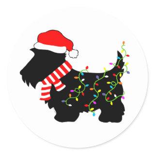 Christmas Scottie Dog With Lights Classic Round Sticker