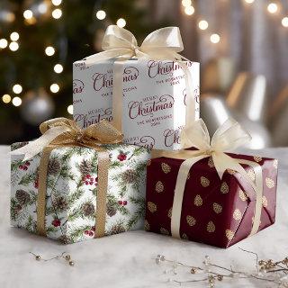 Christmas Script Rustic Pine Cones Personalized  Sheets