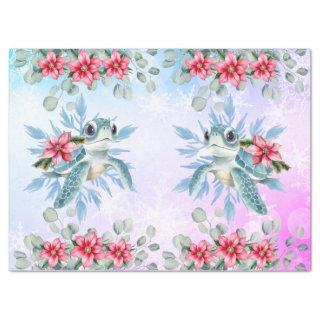Christmas Sea Turtle & Watercolor Florals Tissue Paper