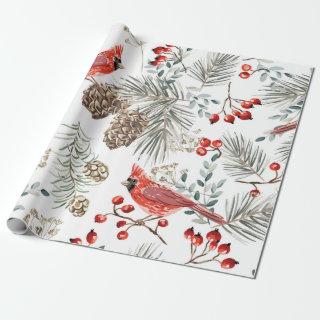 Christmas seamless pattern, cardinal birds, red be