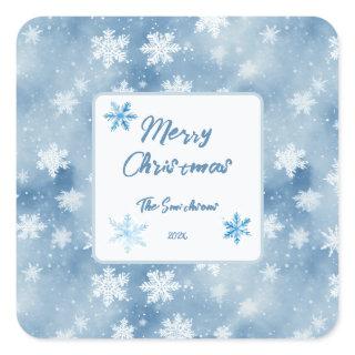 Christmas Snowflakes Light Blue Sky Square Sticker