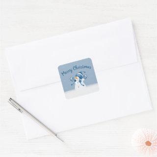 Christmas Snowman In Snowflakes Square Sticker
