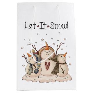 Christmas Snowman Rustic Country Primitive Winter Medium Gift Bag