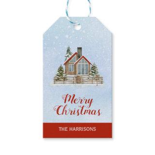 Christmas Snowy Winter Cottage Fir Trees Holiday Gift Tags