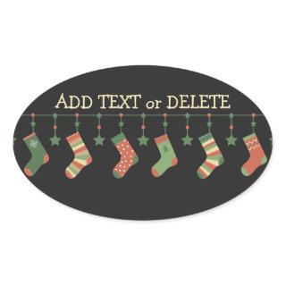 Christmas socks seasonal stockings add text  oval sticker