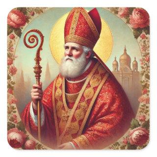 Christmas St. Nicholas Bishop Feast Day Square Sticker