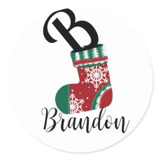 Christmas Stocking with Letter B Classic Round Sticker