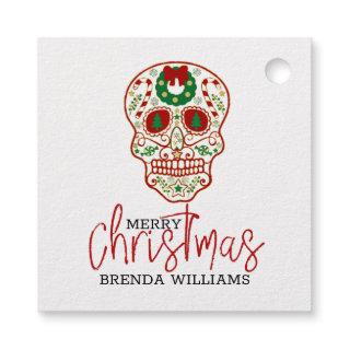 Christmas sugar skull modern typography foil favor tags