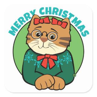 Christmas Sweater Cat Square Sticker