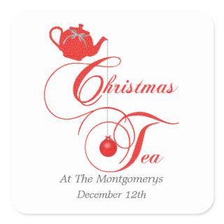 Christmas Tea Party Custom Name and Date Square Sticker