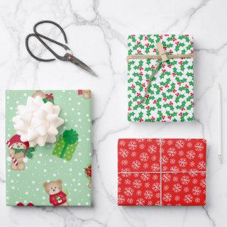 Christmas Teddies, Holly Berries, Snowflakes Set  Sheets