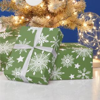 Christmas Theme Green White Snowflakes Pattern