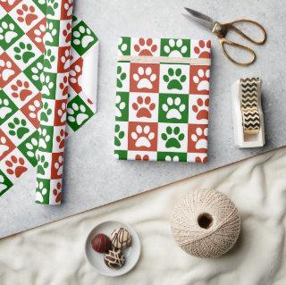 Christmas themed Red and Green Paw Print Pattern