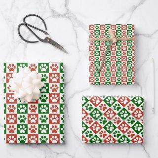 Christmas themed Red And Green Paw Print Pattern  Sheets