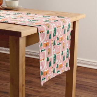 Christmas Town Holiday Map Pattern Short Table Runner
