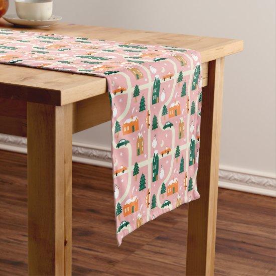 Christmas Town Holiday Map Pattern Short Table Runner