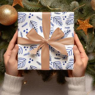 Christmas tree branches and berries - blue  sheets