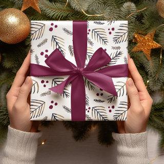Christmas tree branches and berries - burgundy  sheets
