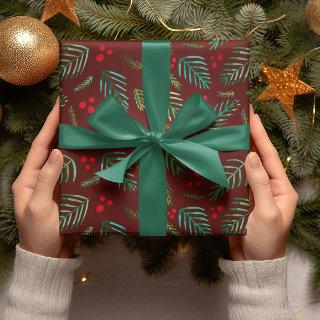 Christmas tree branches and berries - red & green  sheets