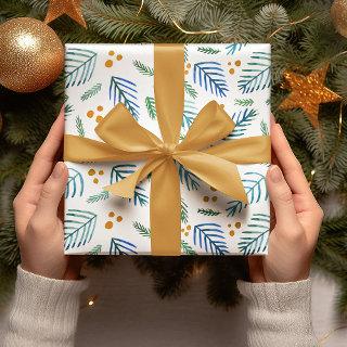 Christmas tree branches and berries - turquoise  sheets