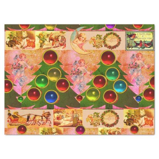CHRISTMAS TREE,COLORFUL BALLS, ANGELS ,CHILDREN TISSUE PAPER