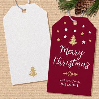 Christmas Tree Custom Name Burgundy Gift Tags