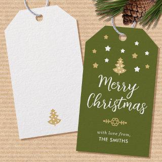 Christmas Tree Custom Name Olive Green Gift Tags